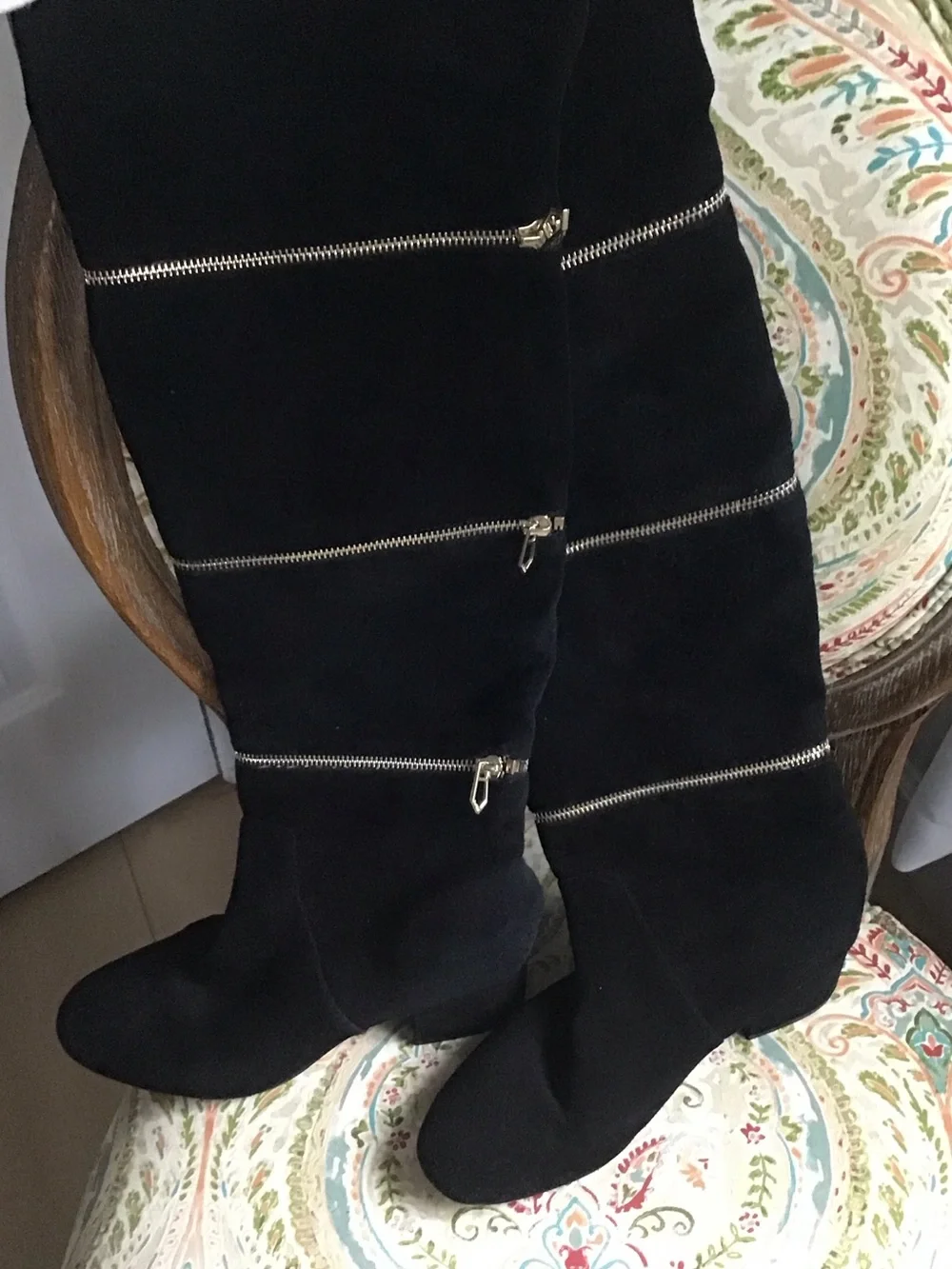 Botkier Black Suede Over-The-Knee Boots with Horizontal Zipper Detail